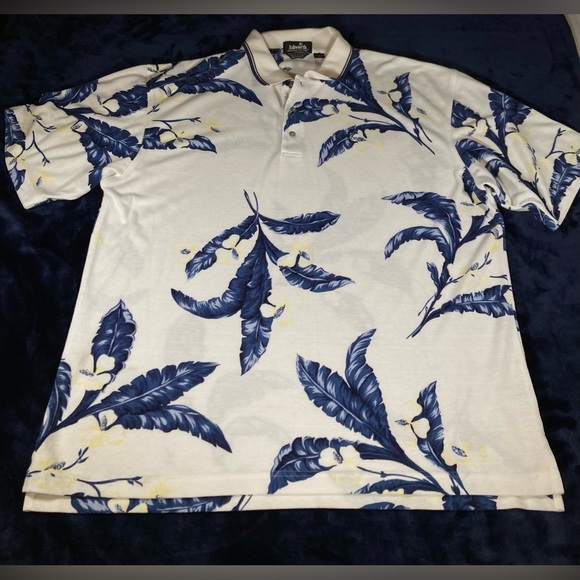 Ashworth Hawaiian Style Polo, Wick-Away, Cream/Blue/Yellow, size XL - Picture 2 of 6